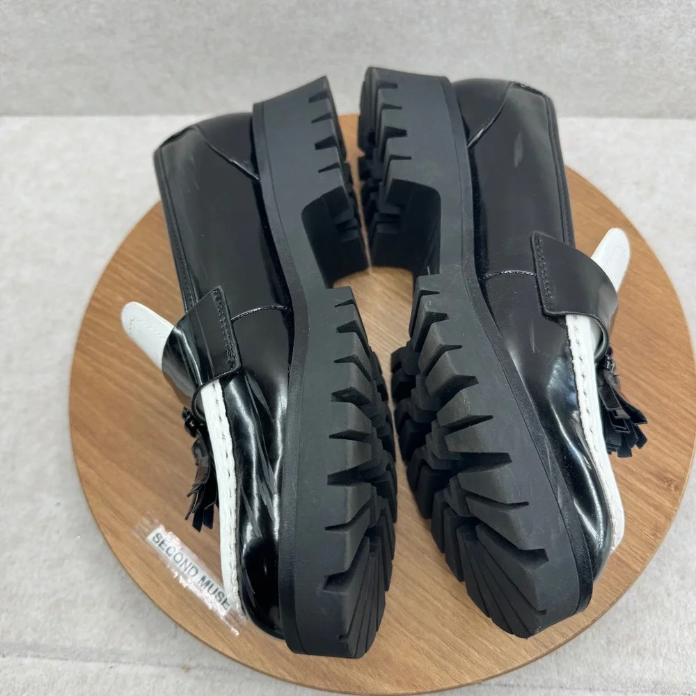 Nine West Garry Platform Loafers 7.5 Black White Tassel Lug Sole Academia Preppy - Picture 6 of 10